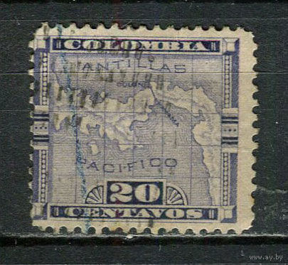 Панама в составе Колумбии - 1887/1882 - Карта 20С - [Mi.16] - 1 марка. Гашеная.  (Лот 19Ju)-T25P8
