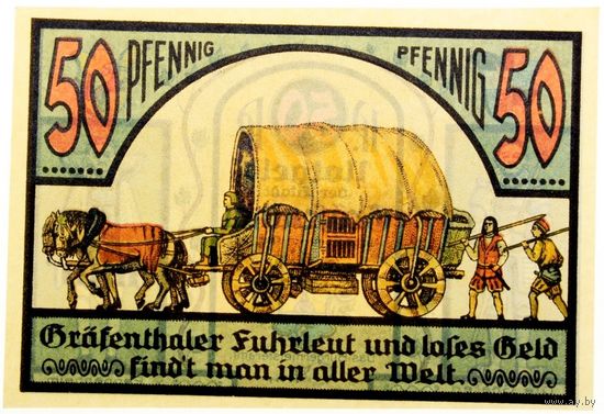 РАСПРОДАЖА!!! - ГЕРМАНИЯ ГРАВЕНТАЛЬ (ТЮРИНГИЯ) 50 пфеннигов 1921 год - UNC!
