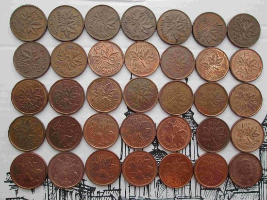 35 канадских центов без повторов по годам