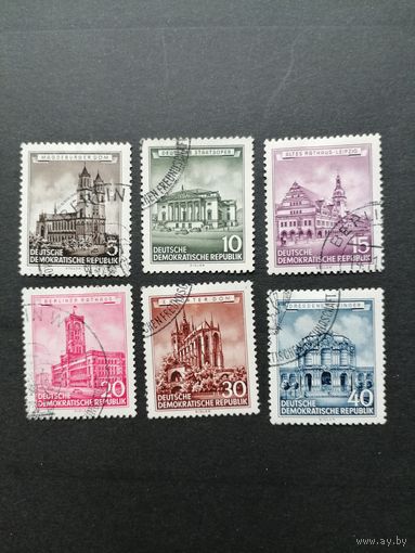 ГДР 1955 Марки полной серии "Восстановление исторических знаний" (гашеные с клеем, но одна без клея и все с наклейками) Mi.491-496 каталог 20.00 евро