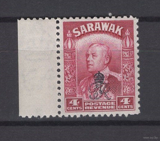 Саравак 1947 ** 4 cents, надпечатка "Королевский Вензель" левое поле