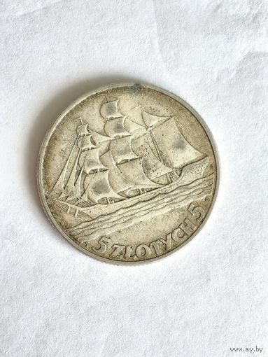 Монета 5 злотых Корабль 1936