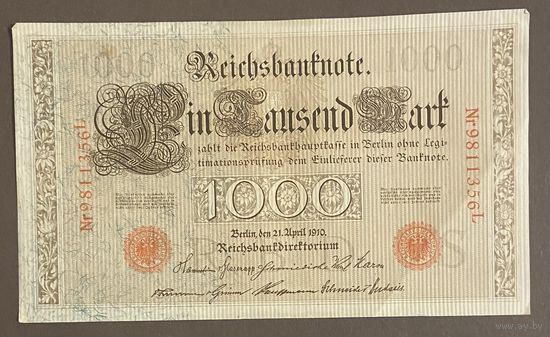 Банкнота 1000 марок 1910 год. Германская империя.