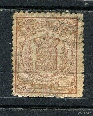 Нидерланды - 1869/1871 - Герб 1/2С - (есть тонкое место) - [Mi.13B] - 1 марка. Гашеная.  (Лот 11JN)-T4P1