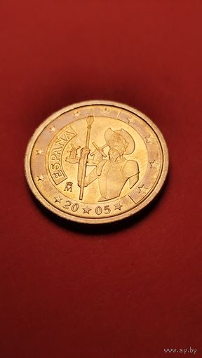 2 Евро 2005. Испания. 400 лет изданию романа Дон-Кихот Мигеля Сервантеса С рубля. (07)