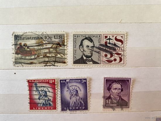 Почтовые марки США. Статуя Свободы 3c Patrick Henry и др.