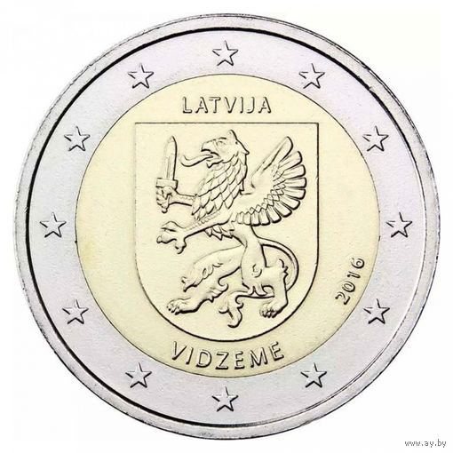 2 евро 2016 Латвия (Видземе) сталь
