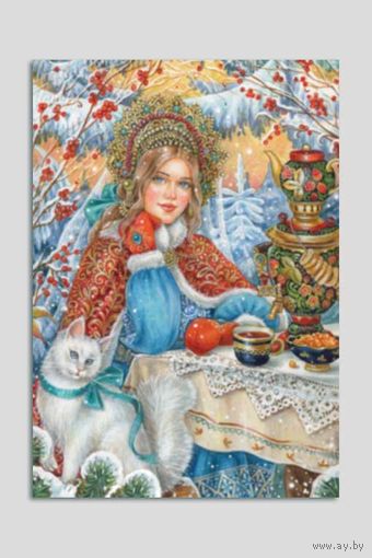 Открытка. С новым годом! Снегурочка. Девушка. Зима. Люди. Художник Е.Буторина (чистая)