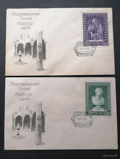 Польша 1956 Три КПД с полной серией марок "Неделя музеев" (спецгашение) Mi.990-992 каталог 10.00 евро