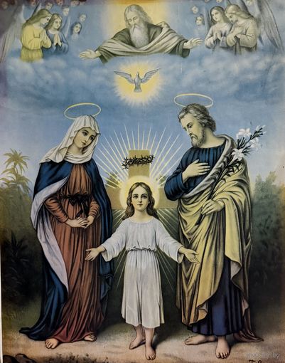 Старинная литография Святое Семейство