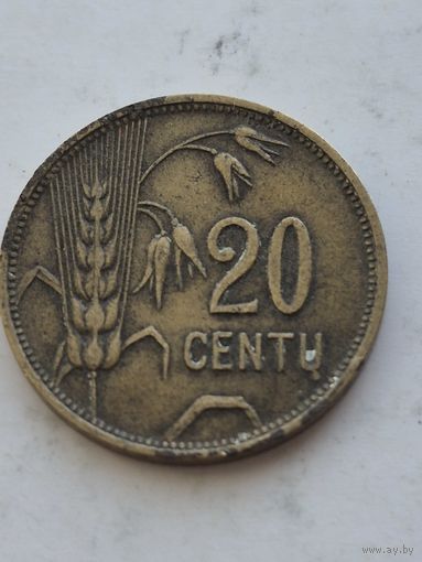 20 центов 1925 года. Литва - Первая Республика (1925 - 1938). Монета не чищена. 45249