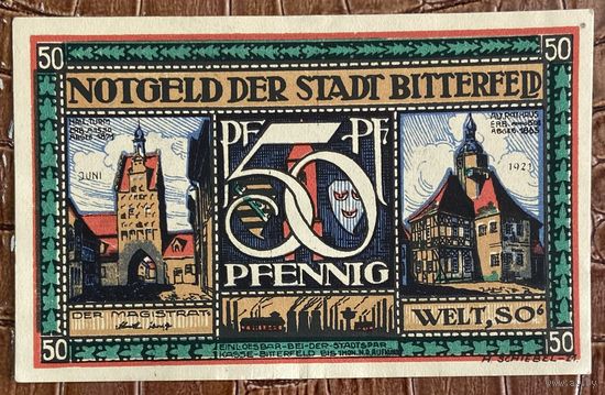 Нотгельд 50 пфеннигов 1921 год. Биттерфельд,. Веймарская республика