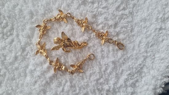 Винтажный браслет и брошь пин в виде ангелов