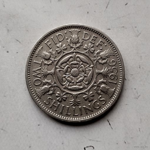 2 шиллинга ( флорин) 1956 года Великобритания. Королева Елизавета 2.