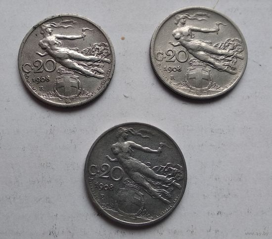 Италия 20 чентезимо, 1908  4-12-4,5,6