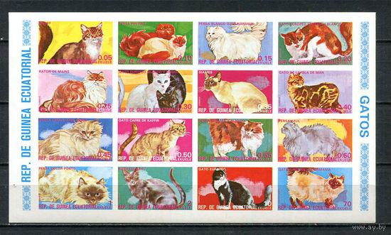 Экваториальная Гвинея - 1975 - Коты - сцепка - [Mi. 704B-719B] - полная серия - 16 марок. MNH.  (Лот 55JB)-TG3P58