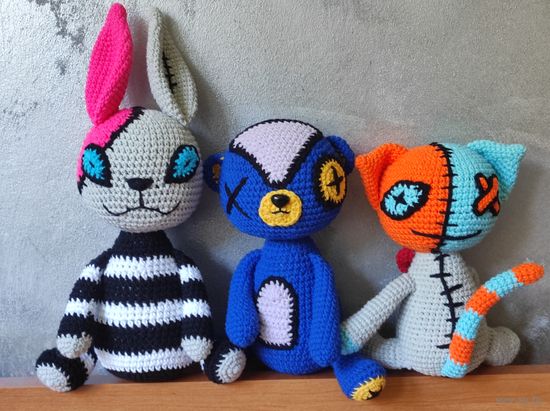Обожаю эту троицу Creepy кролик медведь кот Плюшевая вязаная мягкая игрушка амигуруми интерьер ручная работа handmade кукла