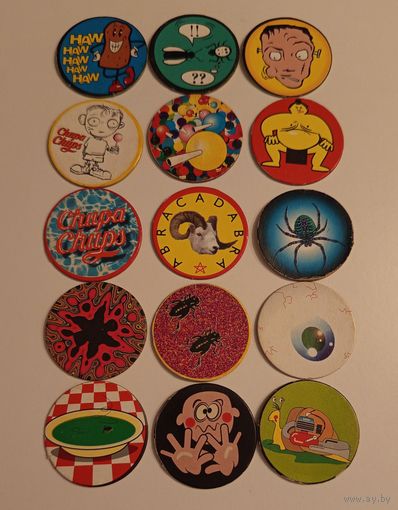 Фишки Chupa Caps полный сет (номера 31-60) + бита, одним лотом