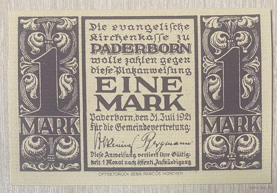 Нотгельд Падерборн 1 марка 1921 год. Веймарская республика