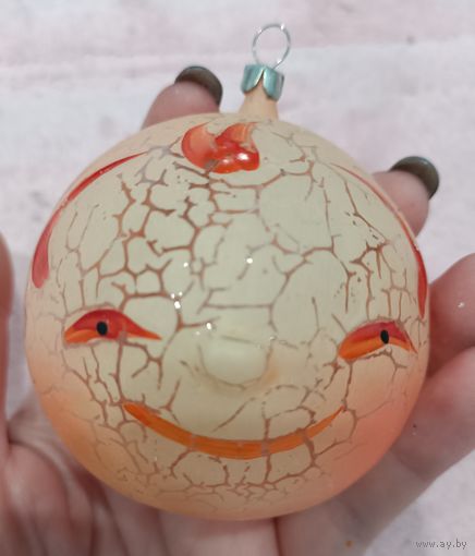 Ёлочная игрушка, стекло, колобок рефленый