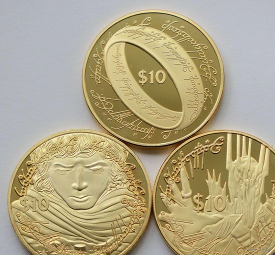 НОВАЯ ЗЕЛАНДИЯ 10 $ 2003 ВЛАСТЕЛИН КОЛЕЦ ПОЗОЛОТА НАБОР 3 МОНЕТЫ КОПИИ