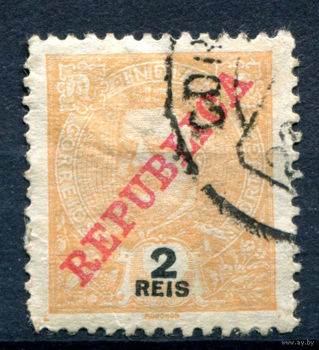 Португальские колонии - Индия - 1911г. - Король Карлуш I, надпечатка Republica, 2 R - 1 марка - гашёная [Mi 223]. #1-Po-17-A-1