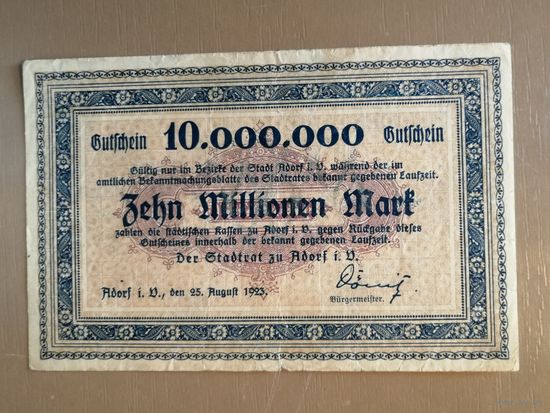 Германия, 10000000 марок, 1923 год, Адорф,