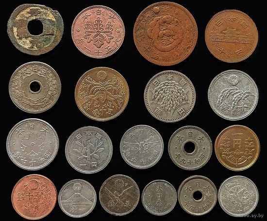 19 МОНЕТ ЯПОНИИ БЕЗ ПОВТОРОВ С СЕРЕБРОМ (100 ЙЕН 1960 г.)