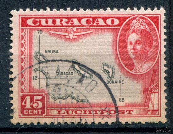 Нидерландские колонии - Кюрасао - 1942г. - ландшафты, авиация, королева Вильгельмина, 45 с - 1 марка - гашёная [Mi 190]. #3-WB-97-A-1