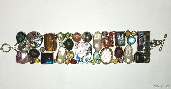 Браслет с натуральными камнями   Стерлинг серебро 925, НОВЫЙ.