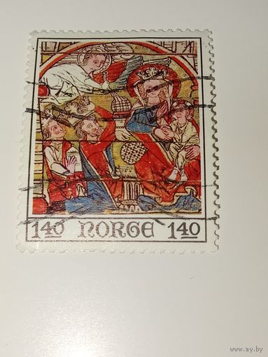 Норвегия 1975 год Рождественские почтовые марки - Картины из деревянной церкви Ол