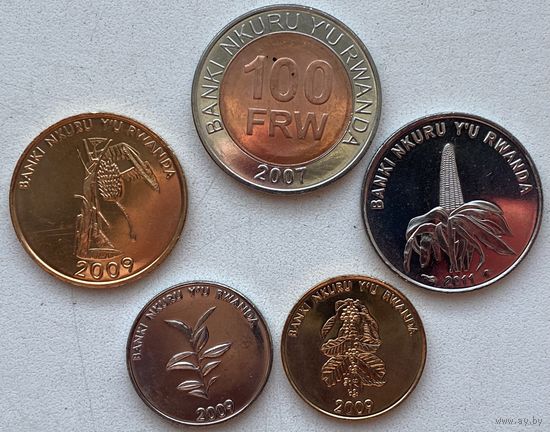 Руанда 1, 5, 10, 20, 50, 100 франков 2007 - 2009 - 2011 гг. Набор 6 монет
