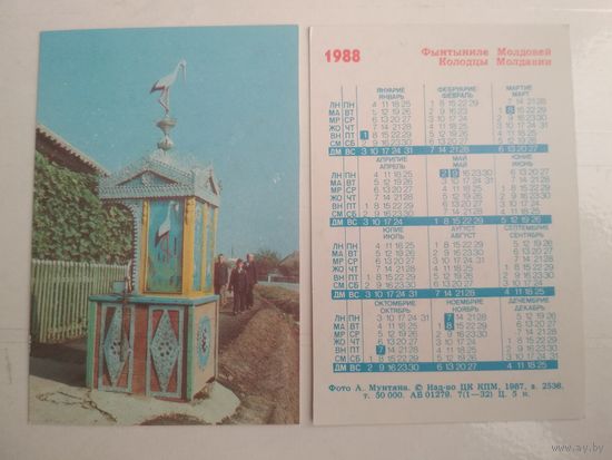 Карманный календарик. Колодцы Молдавии . 1988 год