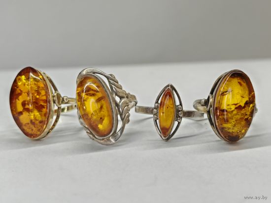 Советское Серебряное кольцо 925/875 пр. Одним лотом 4 шт. С рубля