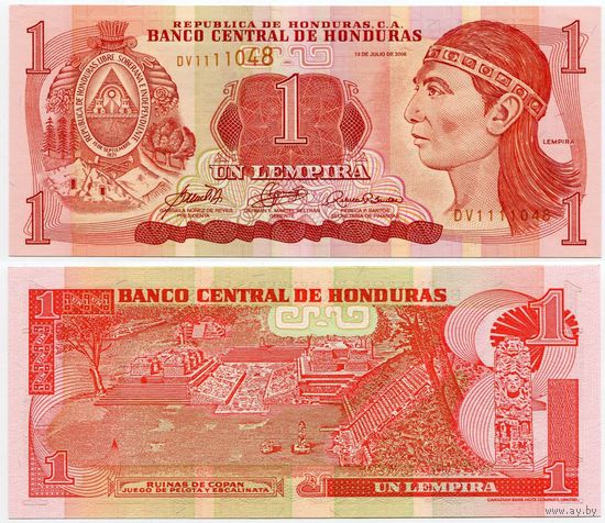 Гондурас. 1 лемпира (образца 2006 года, P84e, UNC)