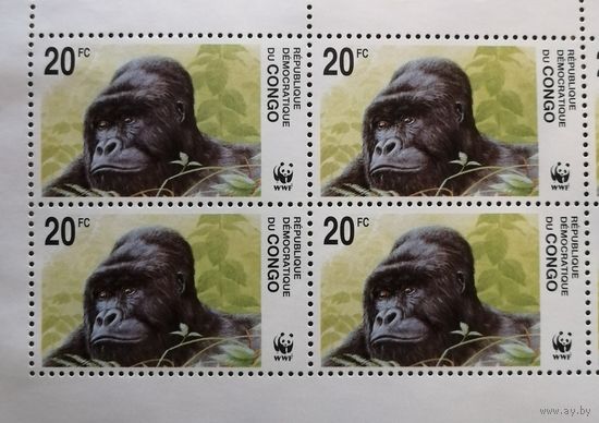 Марка Заир, Конго, горная горилла, выпуск совместно с Фондом Дикой Природы, 2002 г.