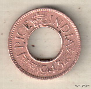 Британская Индия 1 пайс 1943 2