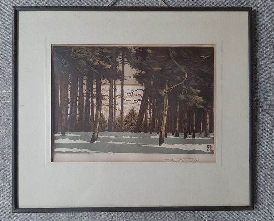 Картина, линогравюра, пейзаж, Виктор Бибиков член с/х СССР. ,  1960 год.