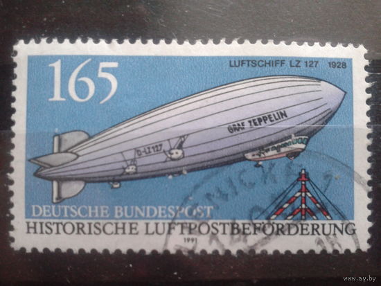 Германия 1991 Дирижабль Граф Цеппелин Михель-2,8 евро гаш.