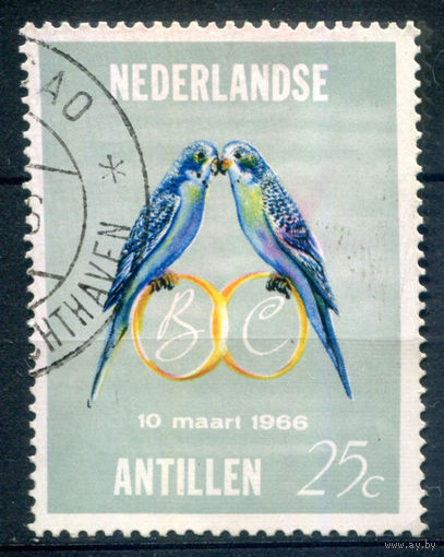 Нидерландские Антильские острова - 1966г. - свадьба принцессы Беатрикс, птицы, попугаи - 1 марка - полная серия, гашёная [Mi 164]. #3-WB-85-A-1