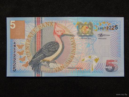 Суринам 5 гульденов 2000г.UNC