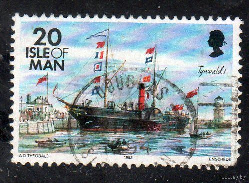 Остров Мэн.Mi:IM 534I. Tynwald I (гребной пароход, 1846 г.) и маяк Дуглас-Хед. Серия:Корабли