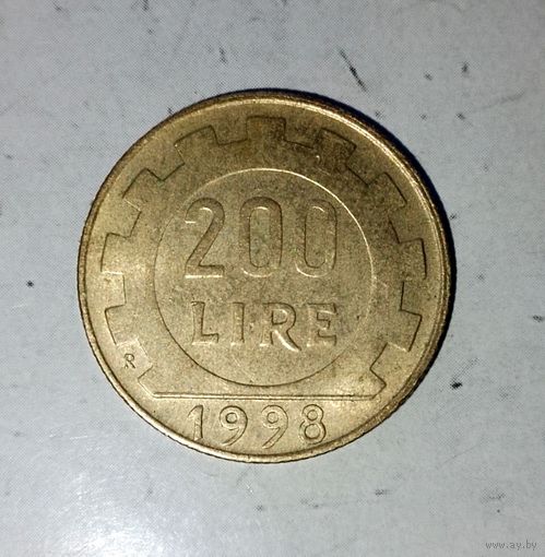 200 лир 1998 года Италия. Итальянская Республика. Очень красивая монета!