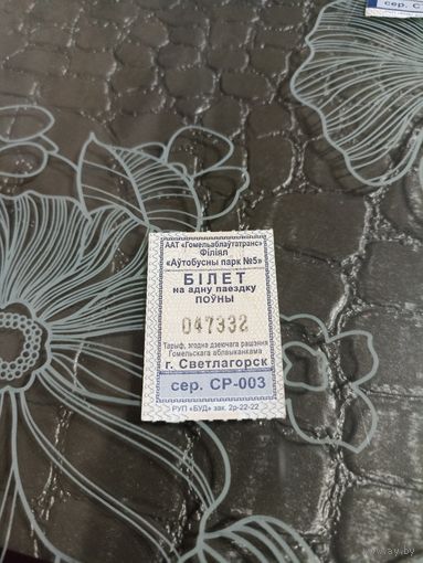 Светлагорск ( билет на автобус серия СР(2022 год)