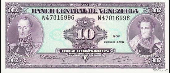 Венесуэла, 10 боливаров 1992 г (08.12.1992). P61с. UNC