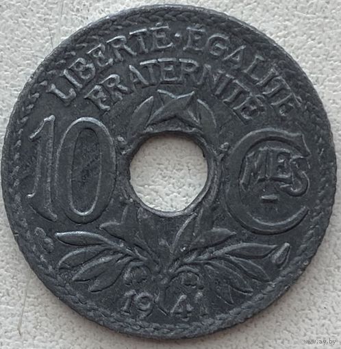 Франция 10 сантимов 1941 г. Подчеркивание под MES, без точек до и после 1941