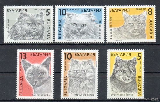 Кошки Фауна Болгария 1989 год серия из 6 марок **