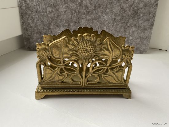 Подставка для писем, салфеток, Подсолнухи, латунь, Англия.