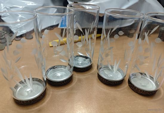 Советские рюмки/стаканы. Хрусталь с мельхиоровым основанием. 10см. Очень легкие