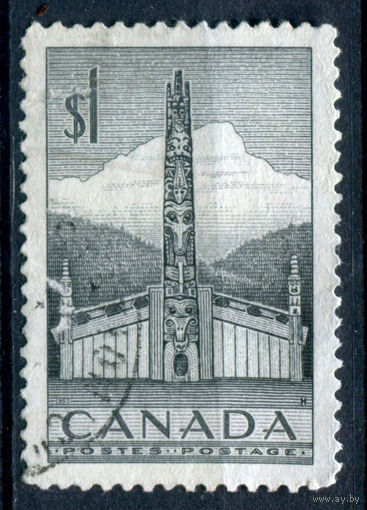 Британские колонии - Канада - 1952/53г. - индийский тотем, 1 $ - 1 марка - гашёная [Mi 276]. #3-WB-100-A-2